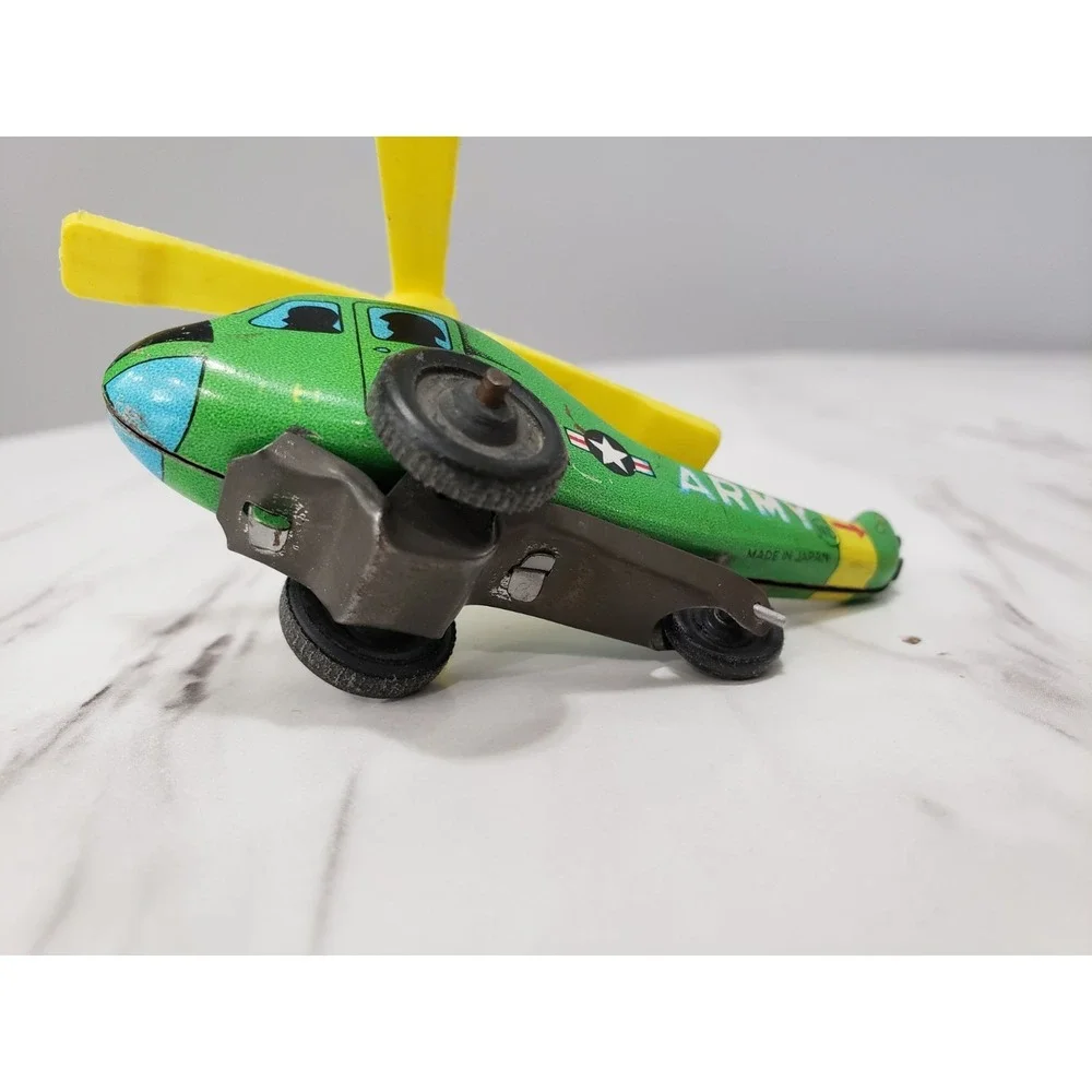 1950's Tin Litho ARMY HELICOPTER Green Small Metal Toy-Made In Japan‎